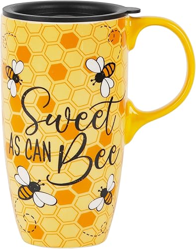 Topadorn Taza de viaje de cerámica con tapa y asa para hombres y mujeres, para trabajo de oficina, apta para microondas y lavavajillas, 17 onzas,