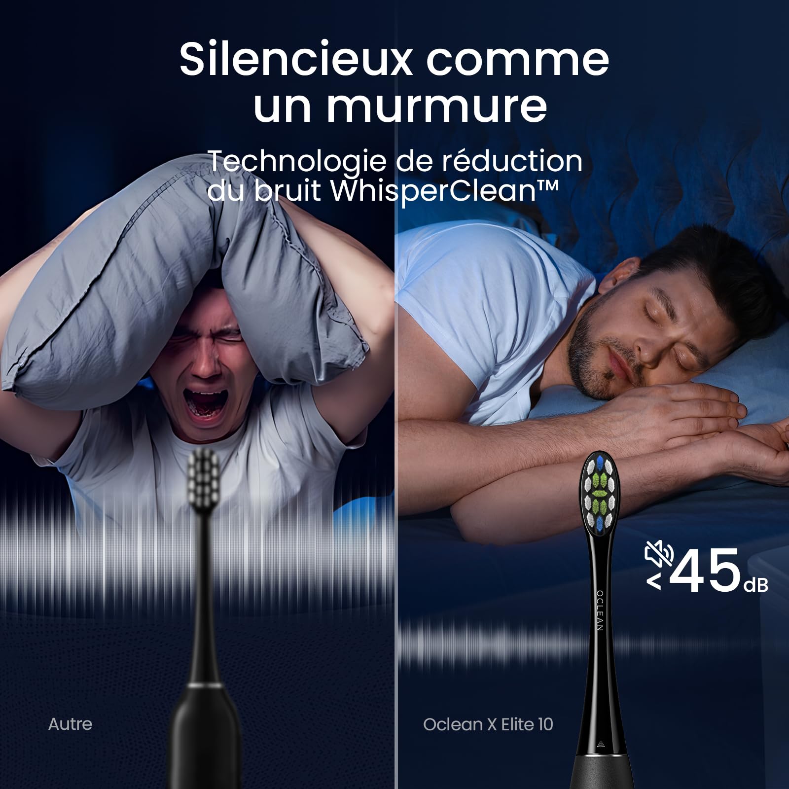 Oclean Brosse à dents électrique X Elite 10, Écran tactile, 12 zones de suivi, 5 modes de brossage avec Gencive, Brosse à dents sonique, 40 jours d'autonomie, Silencieux 45 dB, Minuterie, Noir
