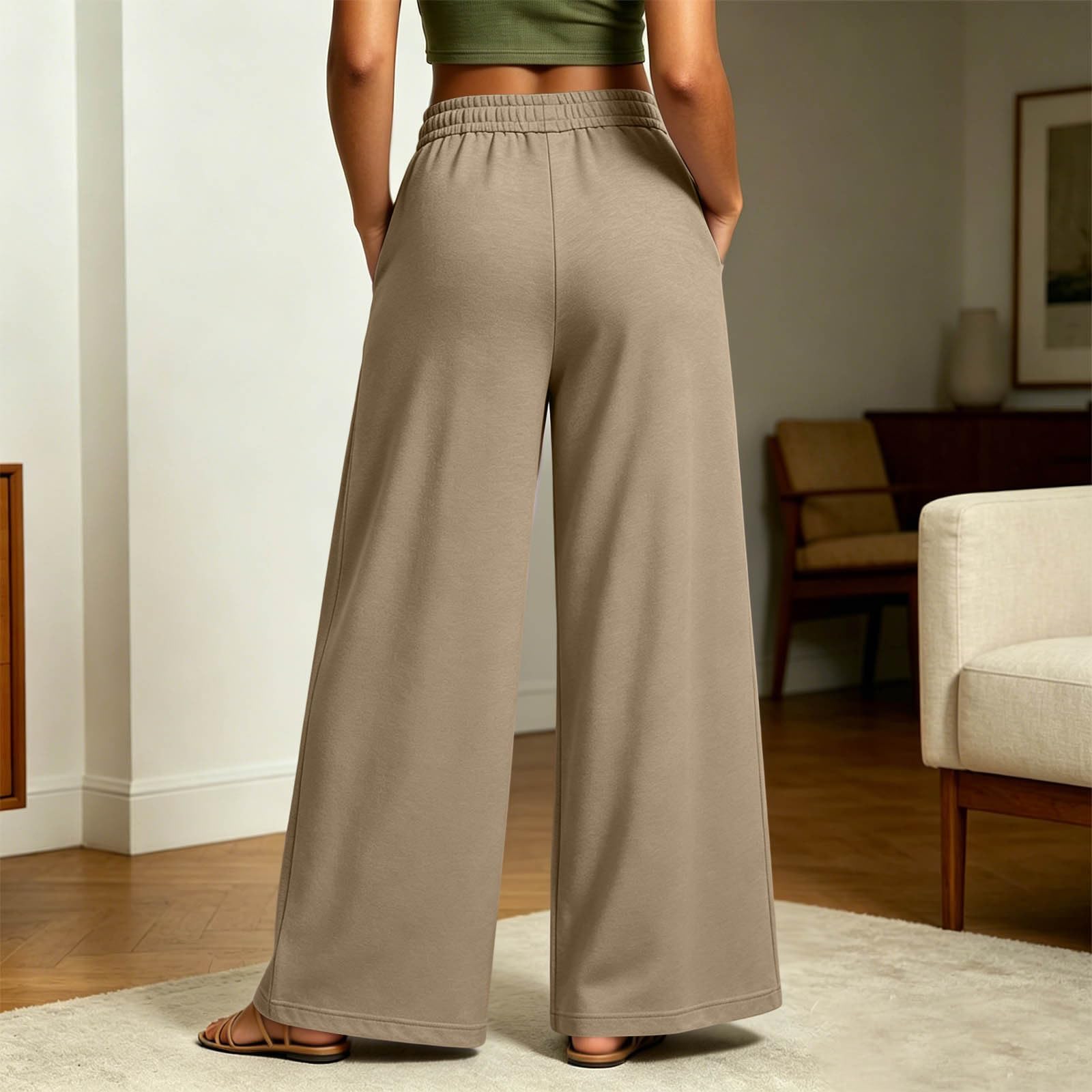 Generico Pantaloni Sportivi Donna Pantaloni da Corsa con Elastico in Vita Pantalone Tuta Donna con Tasche e Coulisse Comodi Pant Baggy Tinta Unita Pantalone Baggy a Gamba Larga per Yoga e Fitness
