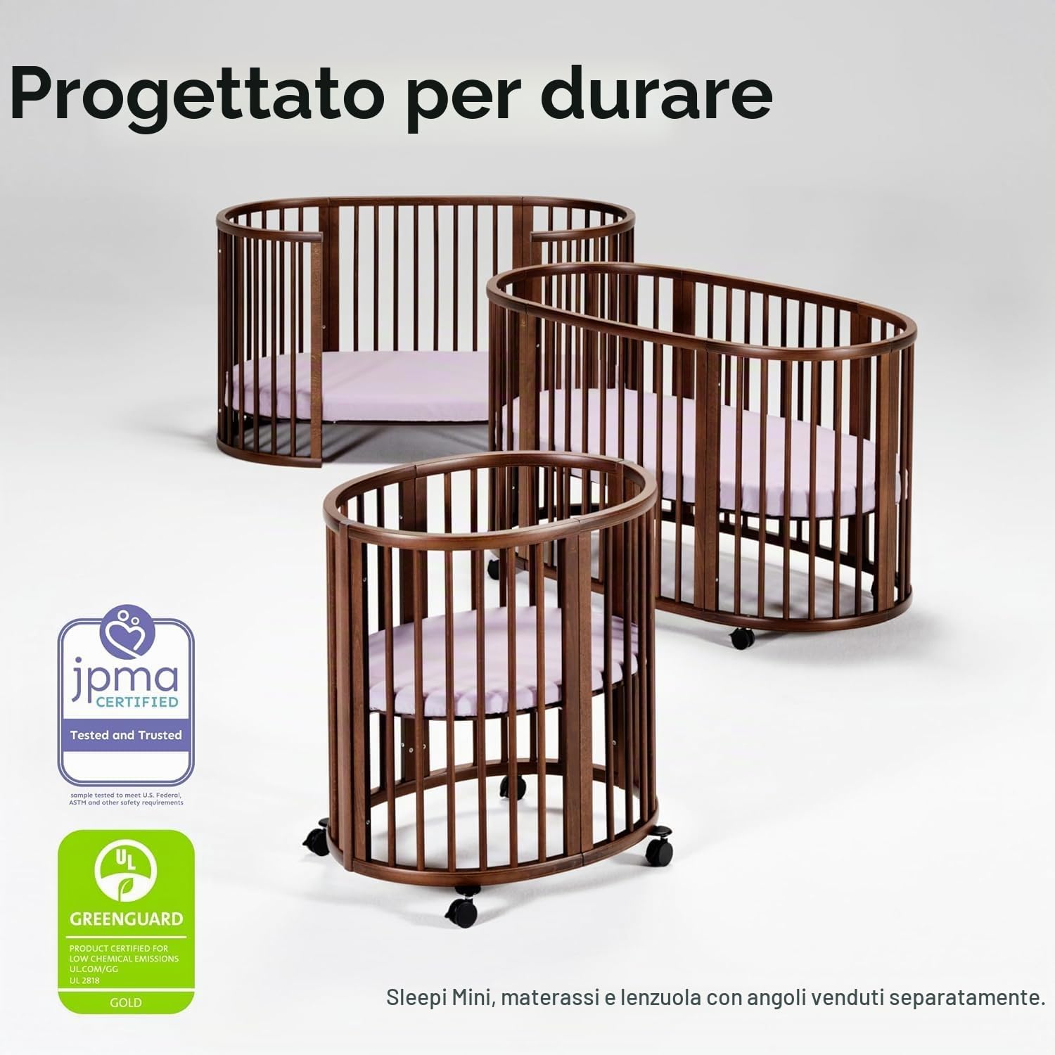 Stokke Letto Sleepi, Warm Brown - Letto ovale adatto dalla nascita fino ai 5 anni - Regolabile, elegante e flessibile - Telaio robusto in legno di faggio