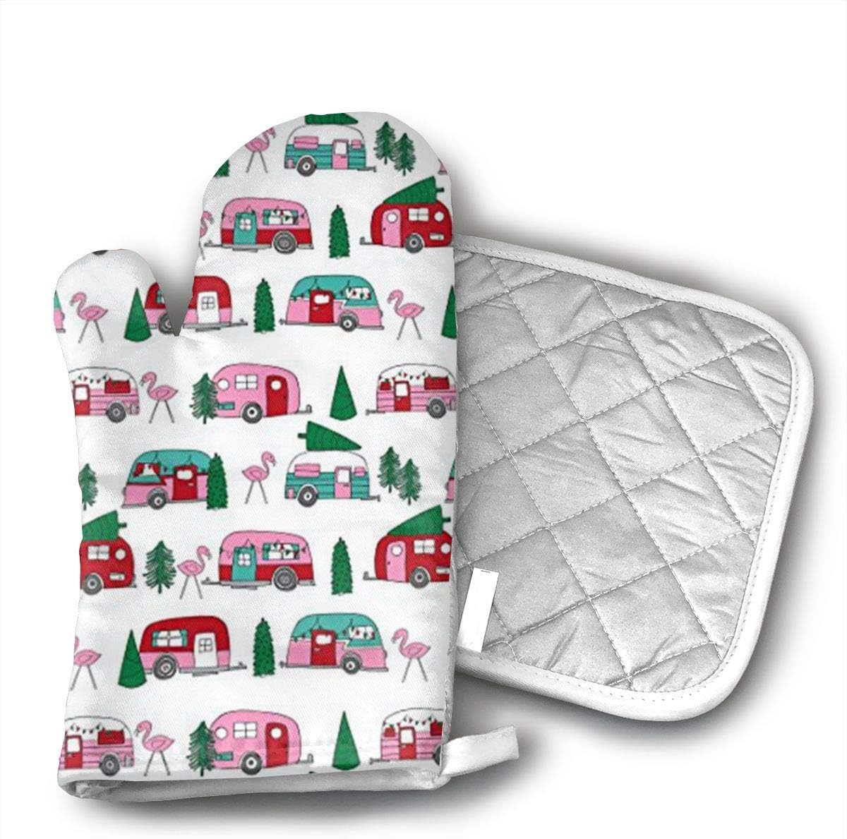 NA Christmas Campers Xmas Holiday Oven Mitts, NonSlip