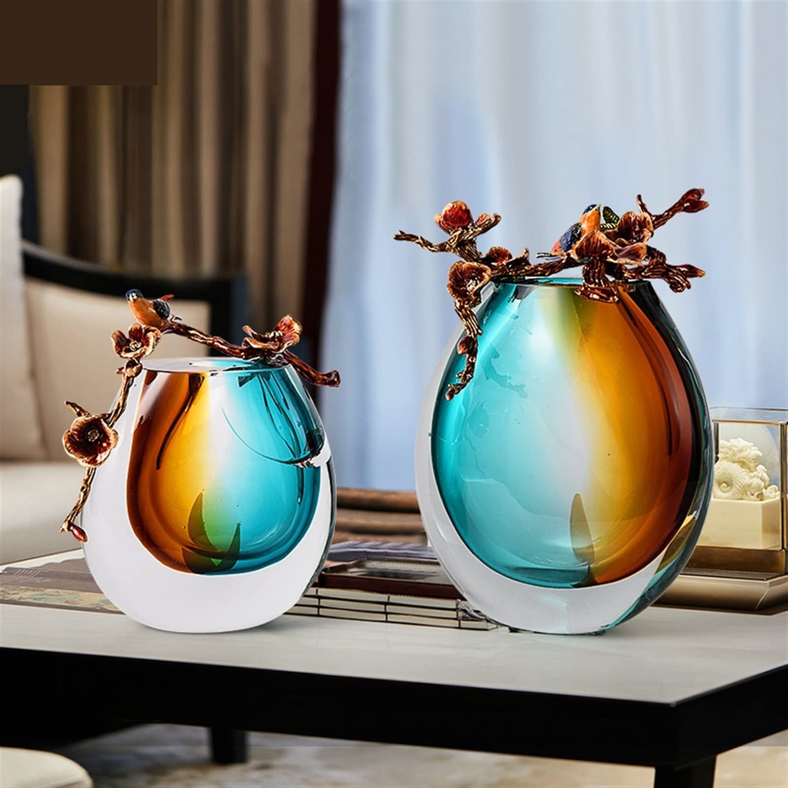★asian interior★ ★Glass＆Flower・set Glass Flowers Vase Chinese Style Enamel Colored Glaze Vase