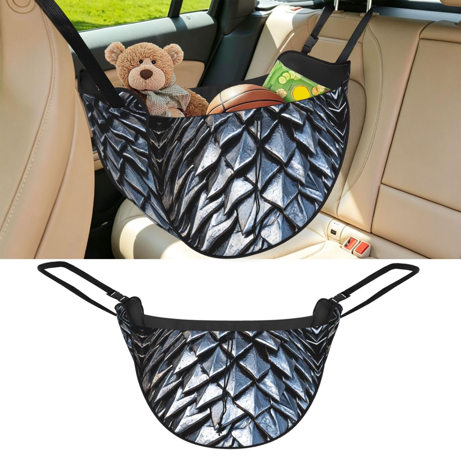Cntdbu Black Dragon Scale Armor Car Seat Organizer-Backseat Storage Bag For Travel