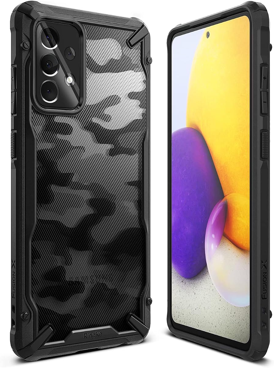 Ringke for Samsung Galaxy A72 Case [Fusion-X Camo Black] | Augmented Bumper, Comfortable Grip, Non-Slip, Heavy Duty Shockproof Protective Cover