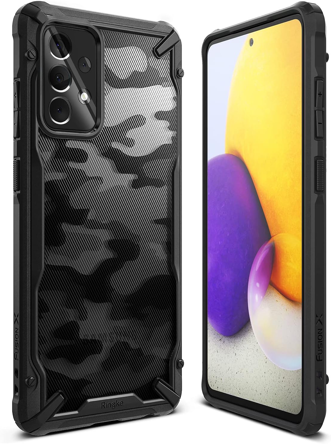 Ringke Fusion-X Compatible with Samsung Galaxy A72 Case, 3D Print Design Back Reinforced Bumper for Men, Women - Camo Black
