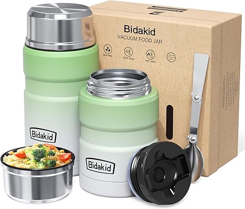 Miniatura 13 de Juego de tarros de alimentos aislados – Contenedores de acero inoxidable de 25.4 onzas y 17 onzas con cuchara plegable y bolsas de transporte – A