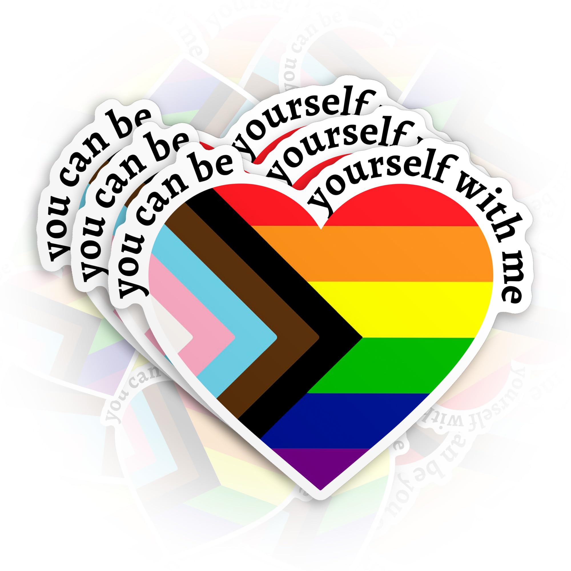 (3Pcs-3") You Can Be Yourself with Me Sticker Safe Space LGBT Pride Month Rainbow Flag Gay Trans Heart Waterproof Die-Cut Vinyl Sticker for Laptop