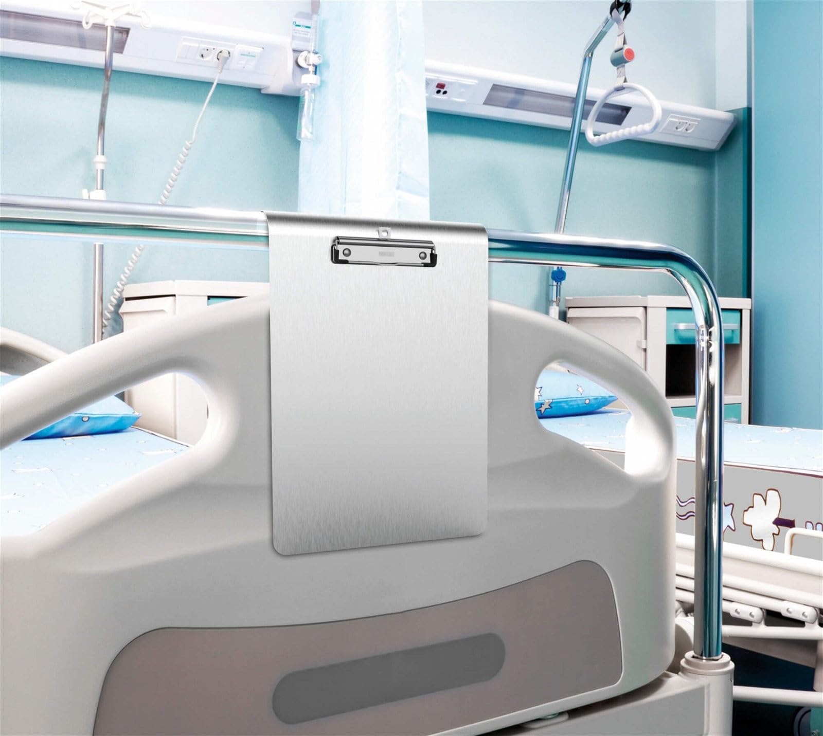 MAUL MAULmedic Porte-Bloc à Suspendre, Plateau d'Écriture Din A4 HAut, Aluminium Anodisé/Acier Inoxydable, Épaisseur de la Plaque 0, 12 cm, largeur de Serrage 0, 8 cm, Argent