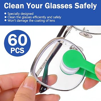 60 Pack Mini Eyeglass Cleaner Tool, Portable Sunglasses Spectacles Cleaning Tool, Soft Microfiber Cleaning Clip for Glasses, 6 Colors (Blue, Green, Black, White, Red, Yellow, 10 per Color)|by Cotkkstt