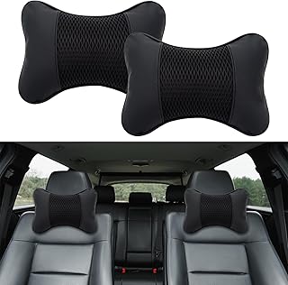 2 Stück Auto Nackenkissen Kopfstütze, Ergonomische Nackenstütze Auto mit Memory Foam, PU-Leder Autositz Kopfkissen 28x18cm für Autofahren, Reisen, Büro