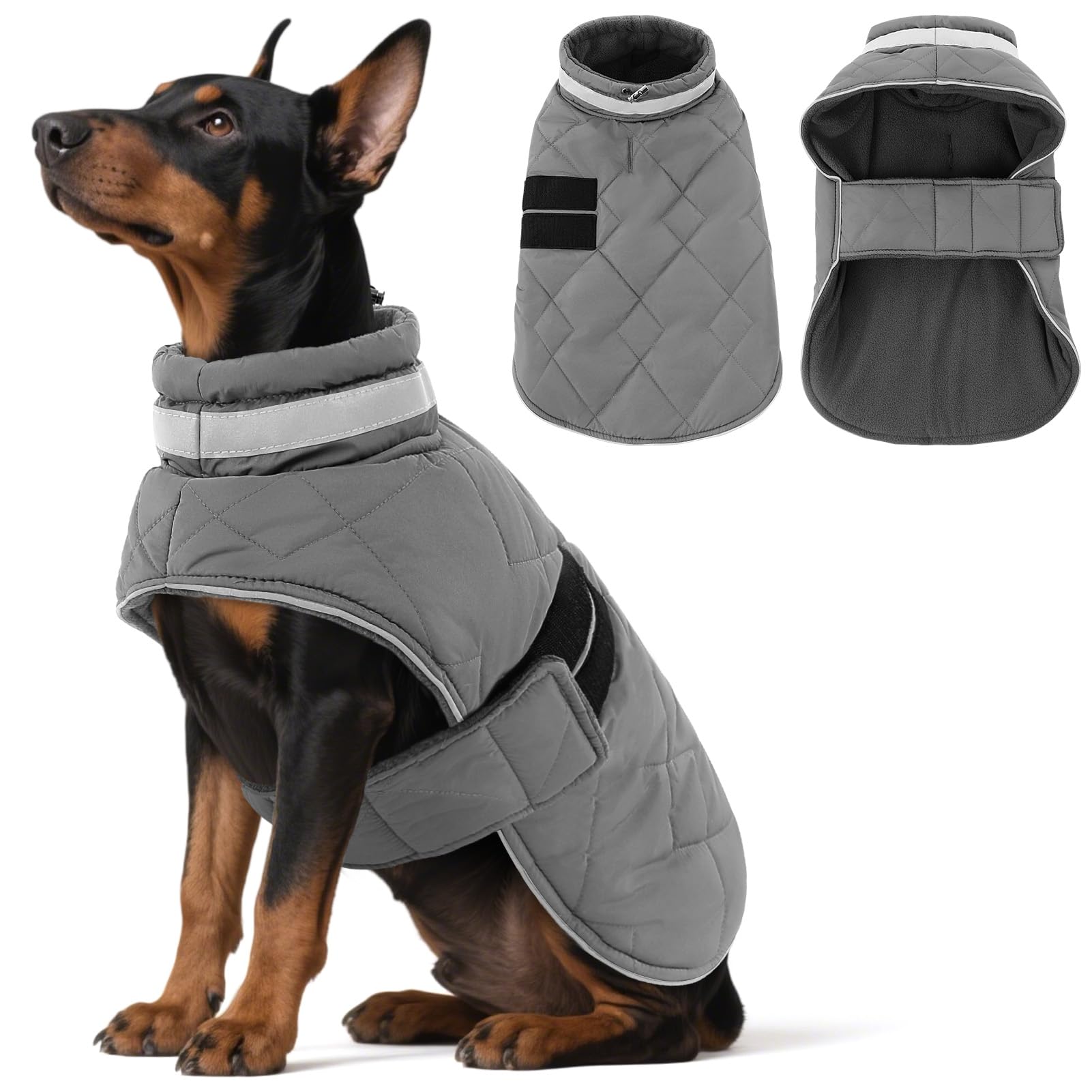 ASENKU Cappotto Impermeabile per Cane Invernale, L Cappottino per Cani di Taglia Media, Giacca Invernale Foderata in Lana Riflettente, Cappotti e giubbotti per Cani Chiusura Regolabile