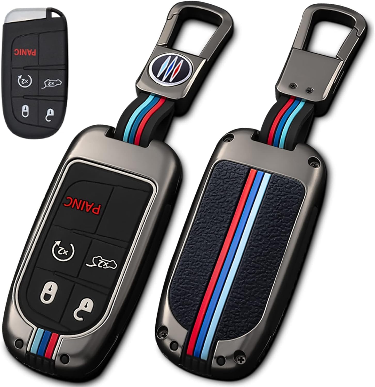 Carbon Fiber Zinc Alloy Cover with Keychain Compatible with Ford - Signal-Friendly Protective Cover Compatible with Ford