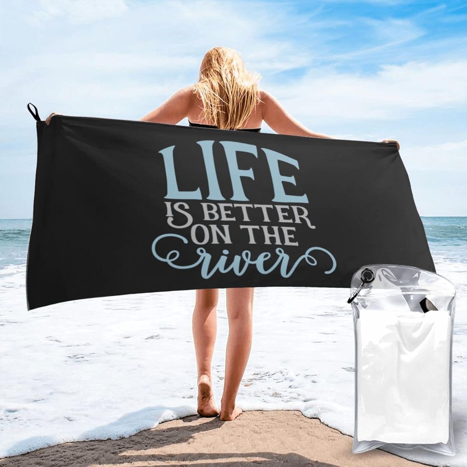 Beach Towel Life is Better On The River Sand-Free Towels for Travel Sports Quick Dry Camping Towels