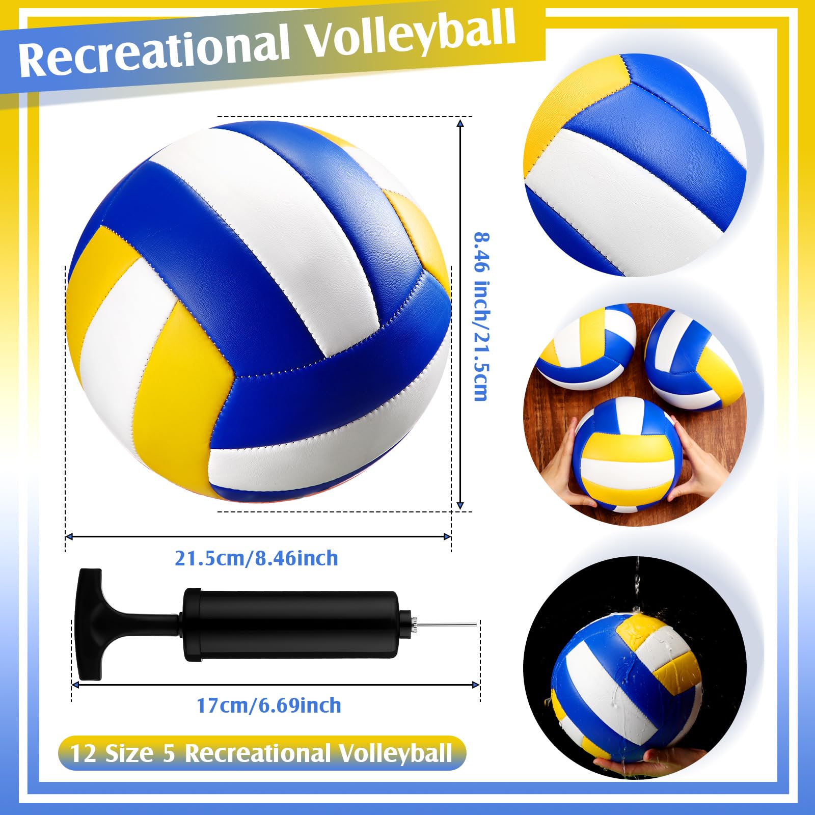 Wettarn Ballon de volleyball officiel Taille 5 en vrac et pompe | Balles de volley récréatifs souples Taille réglementaire Balles de volley pour débutants, intérieur/extérieur, plage, gym