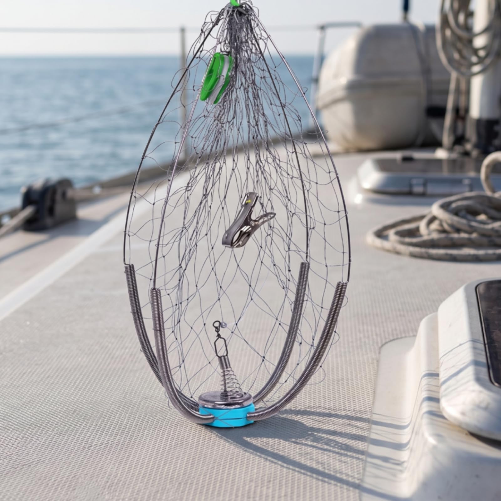 Rete da Pesca Pieghevole Robusta | Telaio in Acciaio Inossidabile Antiruggine, trappola per Granchi con Base Zavorrata, Compatta, Rete da Pesca con Clip