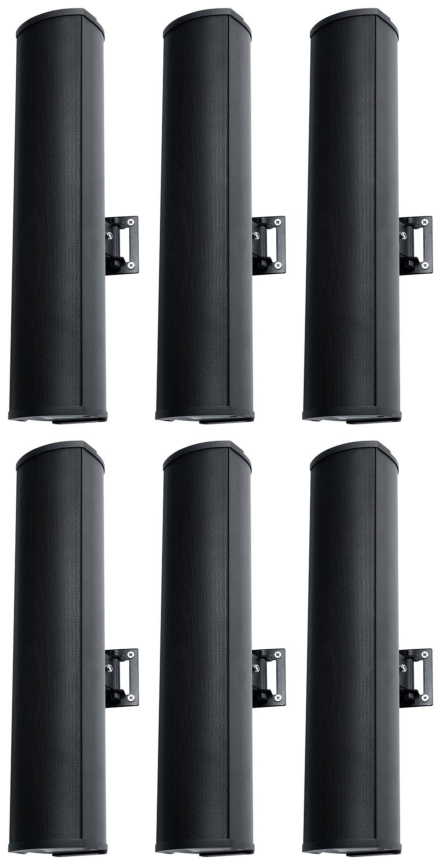 Rockville Wet Array 4 Black 70V 60W Commercial Wall Mount Swivel Column Speaker, 2-Way Line Array Design, IP55 Waterproof, Indoor/Outdoor Use for Restaurants, Churches, Auditoriums (6 Item)