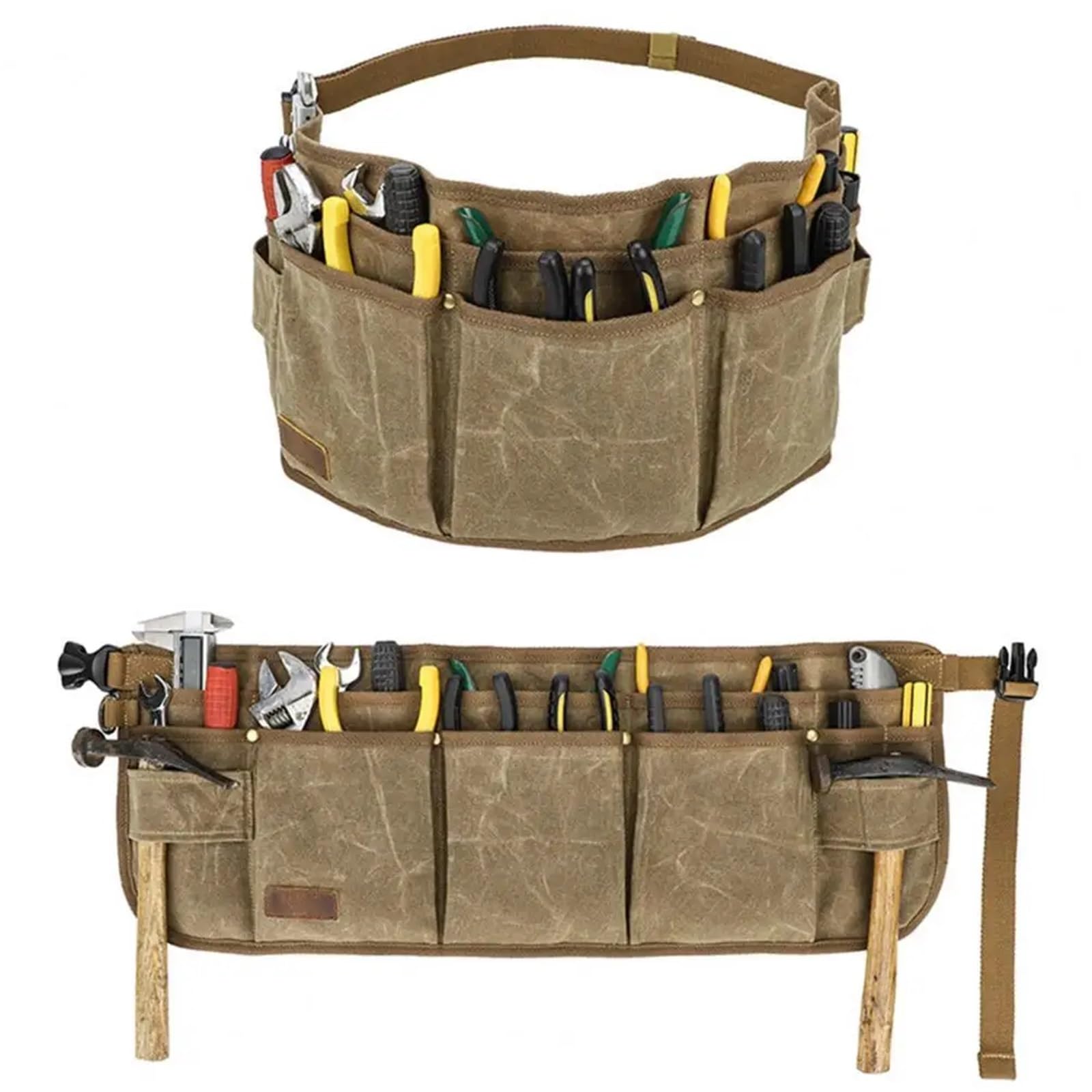 Bolsa de herramientas con múltiples bolsillos, resistente al desgaste, antiarañazos, cinturón bolsillo impermeable for electricista y carpintero Para Carpintero Constructor(Khaki)
