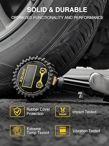 Miniatura 8 de AZUNO Inflador digital de neumáticos con medidor de presión, 200 PSI, accesorios de compresor de aire resistente, con bloqueo de manguera de goma en