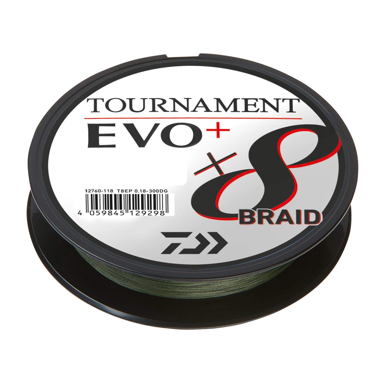 DaiwaTournament X8 Braid EVO+ 0.08mm, 4.9kg/10.7lbs, 135m Dark Green, Braided Fishing Line, 12760-008