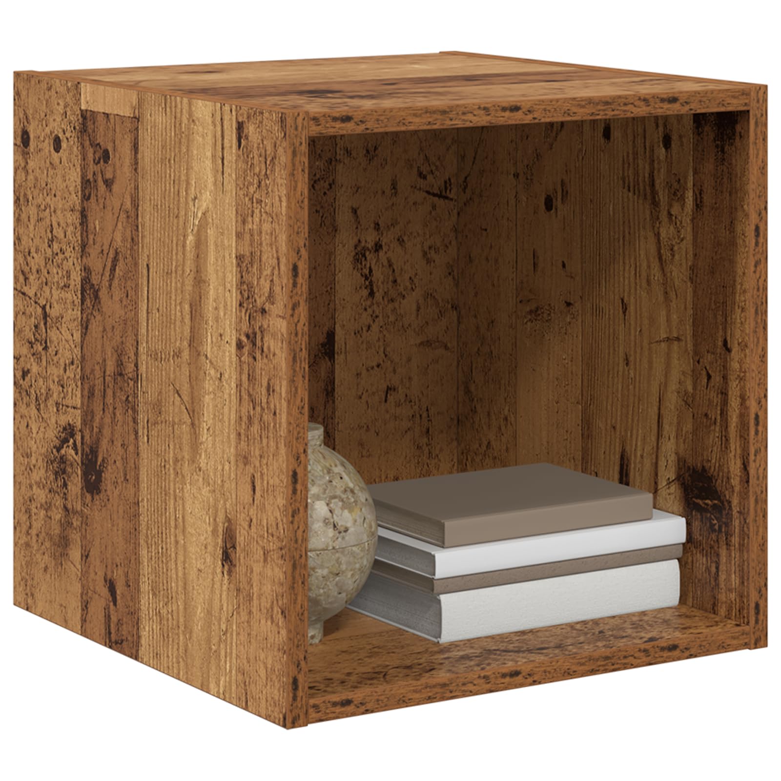 2er Set Wandregal Schwebend Rustikales Design Altes Holz 37x37x37cm Klein Bücherregal Deko für Wohnzimmer