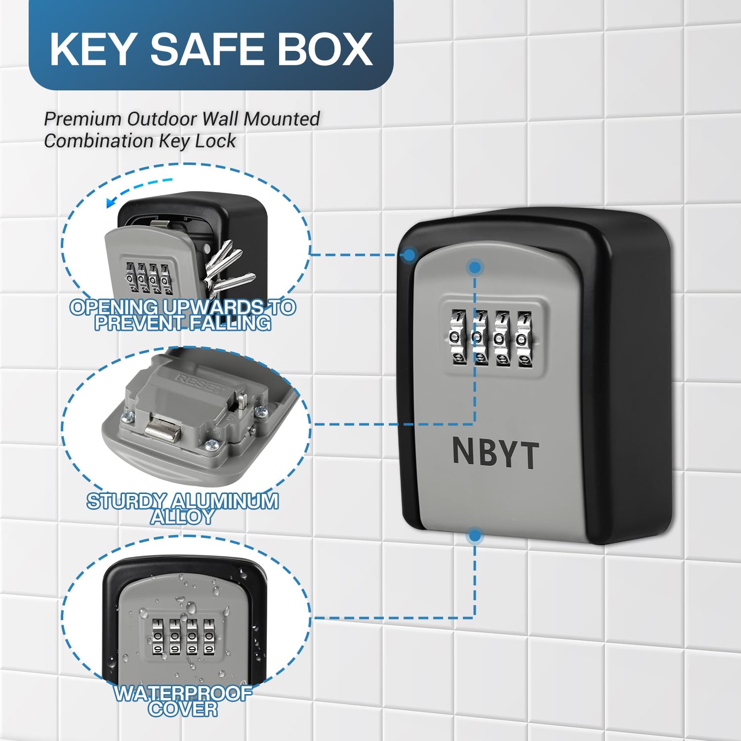 NBYT Portable Combination Lock keybox, Wall Mount,For House Keys Key Hiders to Hide a Key Outside,Waterproof Key Safe Storage Lock Box (Small size)