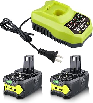 2-Pack 8.0Ah P108 Replacement for Ryobi 18V Battery and Charger Combo P117 Compatible with Ryobi Batteries P100 P102 P103 P104 P105 P106 P107 P109 P190 P122 with LED Indicator