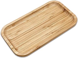 Bam&Boo Bamboo Serving Tray Natural Minimalist Rectangular (9.7” x 5.4" x 0.8") Coffee, Tea, Food, Drinks, Storage, Decor for Home, Kitchen, Bathroom