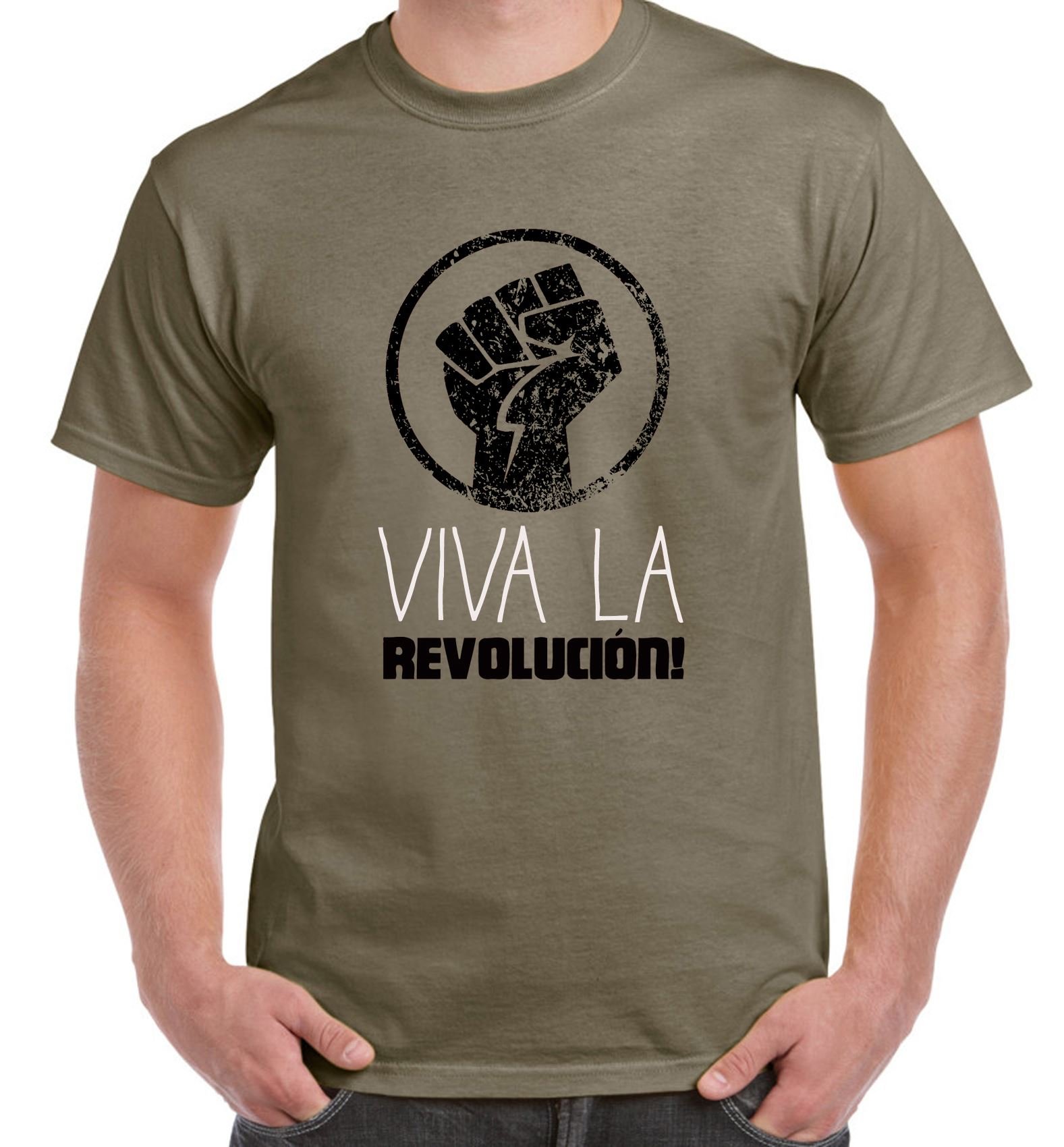 Viva La Revolution Cuba - Revolucion Men's T-Shirt (2XL, Khaki)