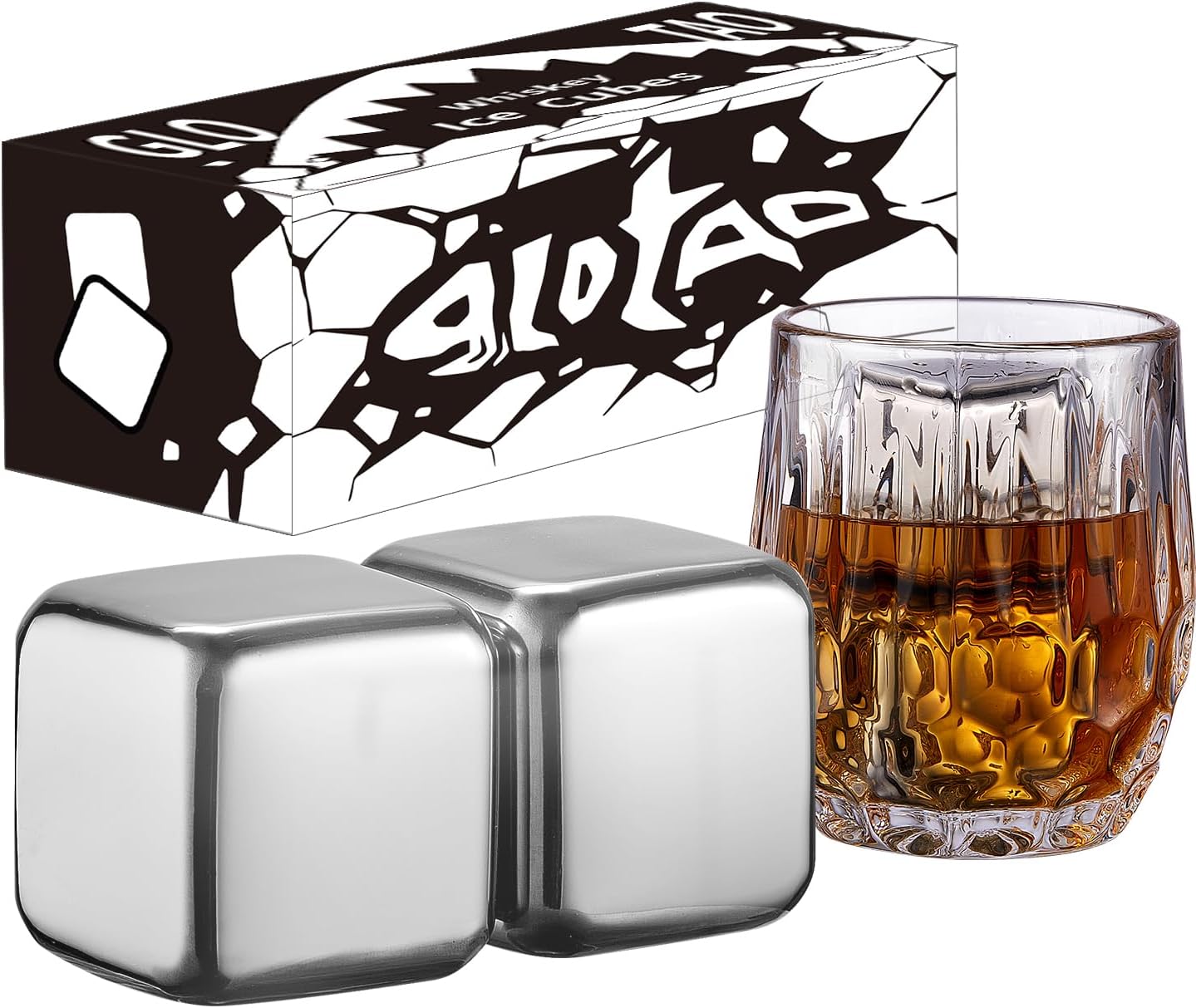 2 Large Whiskey Stones 64 cm³ (4 cu in) - Man Gift Set - Reusable Stainless Steel Metal Ice Sphere Cubes Beverage Chilling Rocks Whiskey Stones for Red Wine, Bar Beer, Scotch, Vodka Drinks
