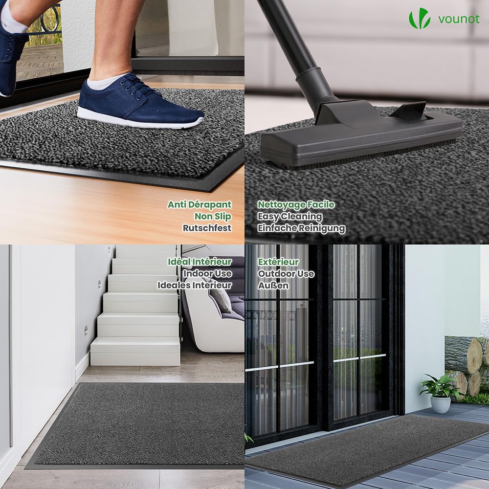 VOUNOT® Deurmat voor de entree, voor binnen, vuilafstotend, antislip en geurloos, 90 x 150 cm, zwart