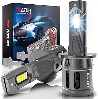 KATUR H3 LED Headlight Bulbs, 400% Brightness 16000LM 6000K Xenon White 1:1 Mini Size All-in-One Conversion Kit Plug and Play H3 LED Fog Light Bulb, Pack of 2