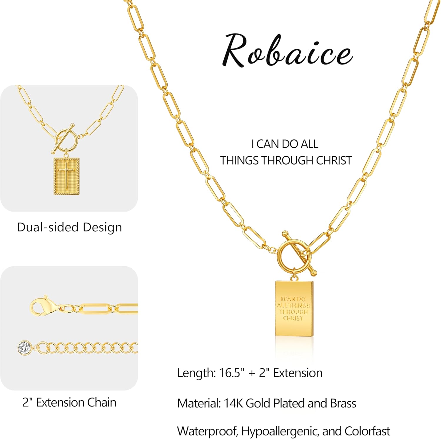 Valentines Day Gifts 14K Gold Plated and Silver Plated Cross Necklace for Women, Non-Tarnish Faith Jewelry with Toggle Clasp, Fashion Necklace Gifts for Women, Christian Faith, Communion, Birthday & Christmas - Image 5