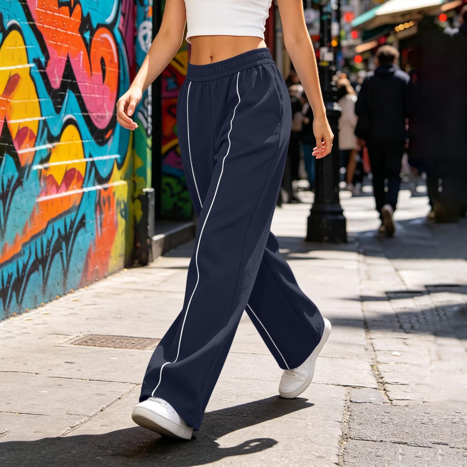 KHIRVWL Pantaloni Sportivi Donna Pantaloni Tuta Vita Alta Pantalone a Gamba Larga Larghi e Morbidi Pantalone Baggy con Tasche Pants Lunghi con Coulisse Regolabile per Allenamento Jogging Fitness