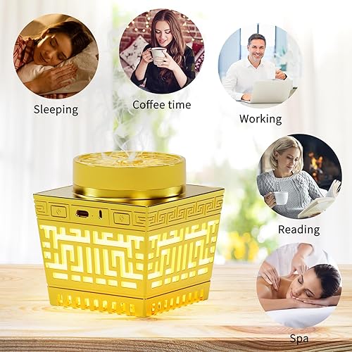 Miniatura 2 de Bakhoor - Mini quemador de incienso eléctrico, difusor de aroma USB recargable portátil con luz de control remoto, soporte de incienso árabe