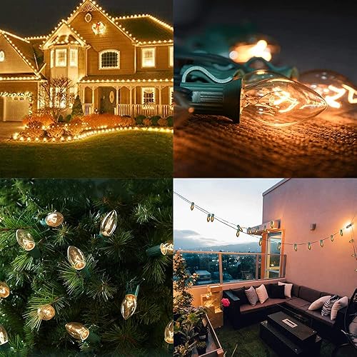 Miniatura 25 de Paquete de 25 bombillas de repuesto naranjas C7 de vidrio de Halloween para cadena de luces al aire libre, luces de patio, base de candelabro C7/E12