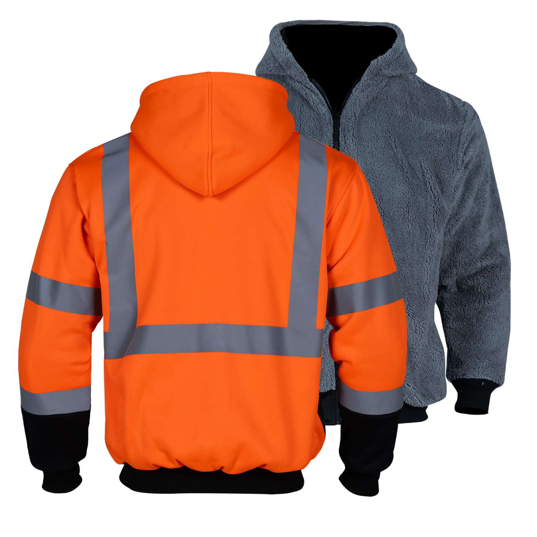 FONIRRA High Visibility Safety Hooded for Men Wool Fleece Inner Hi Vis Sweatshirt ANSI Class 3 Black Bottom Thermal