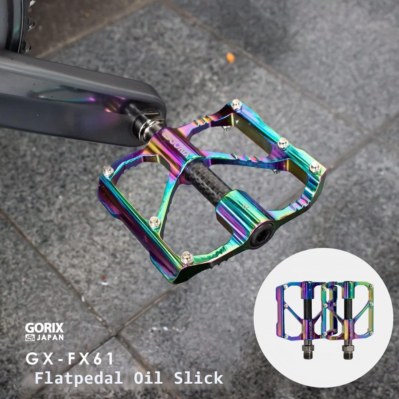 GORIX Bike Flat Pedals Oil Slick Wide CNC Leichtgewicht mit rutschfestem Pin Spike Road Mountain MTB Fahrrad (GX-FX61)