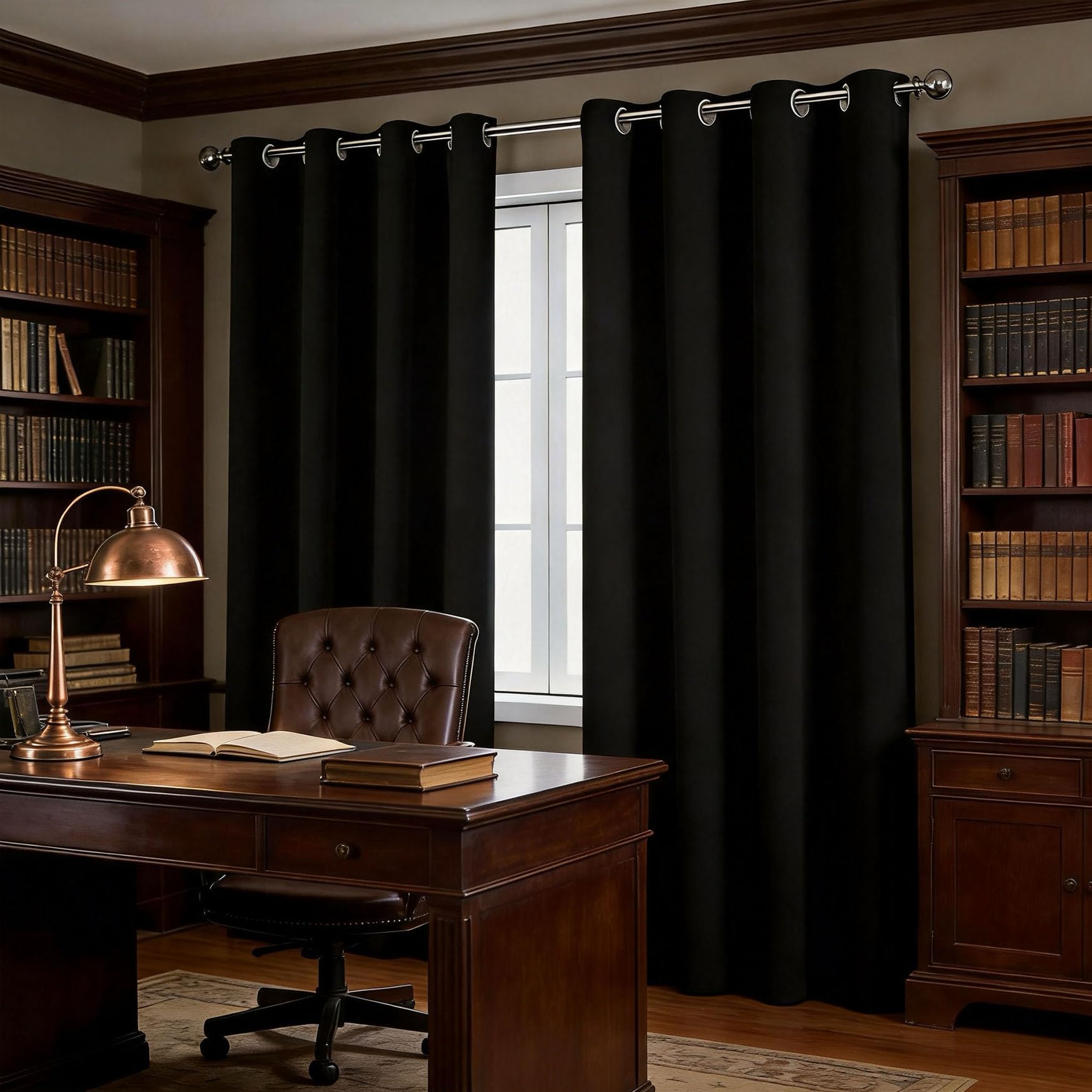 Rideaux opaques 185 x 255 cm noir à oeillets pour fenêtre