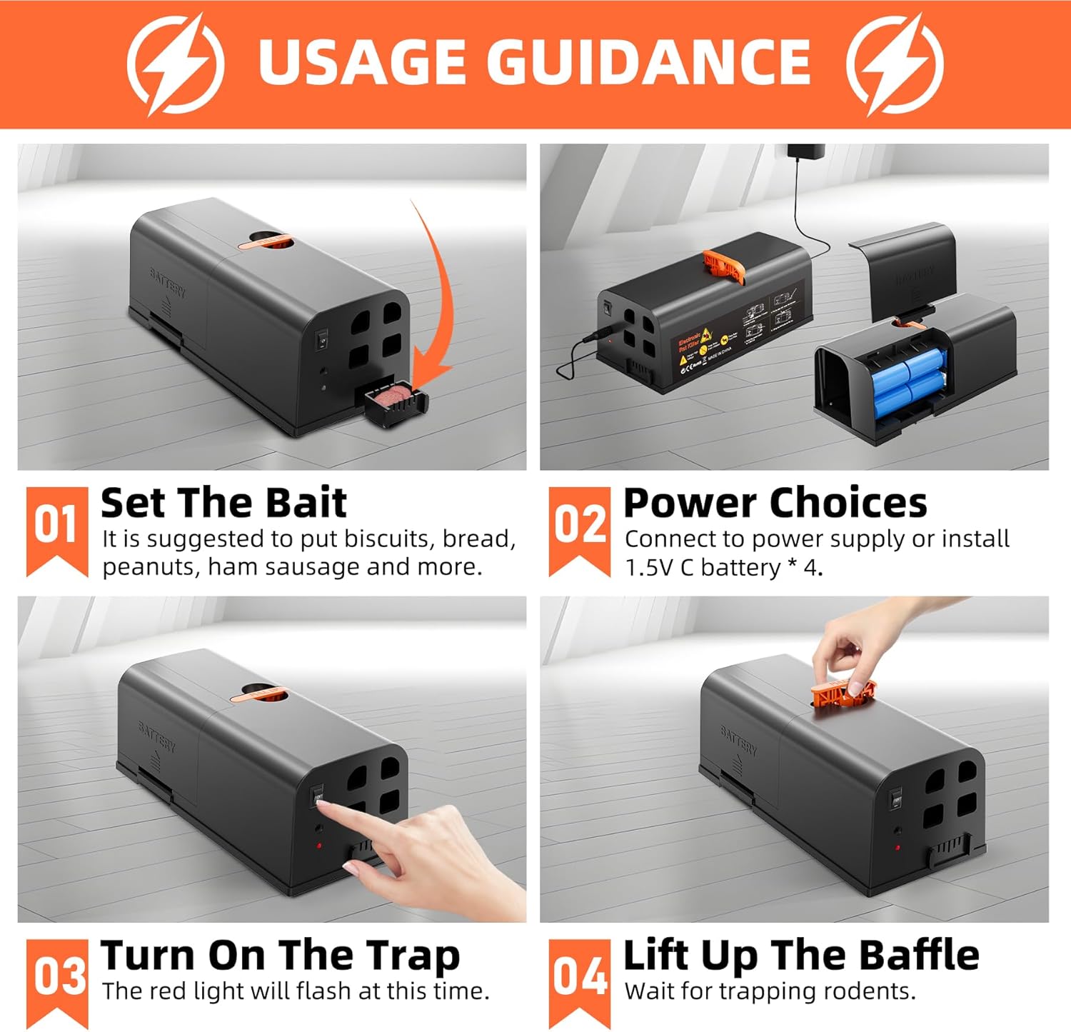 Electric Mouse Trap, Indoor Reusable Mouse Trap Zapper with Anti-Escape Design & Dual Power, Electric Rat Trap with No-Touch Cleaning for Kitchen, Garage