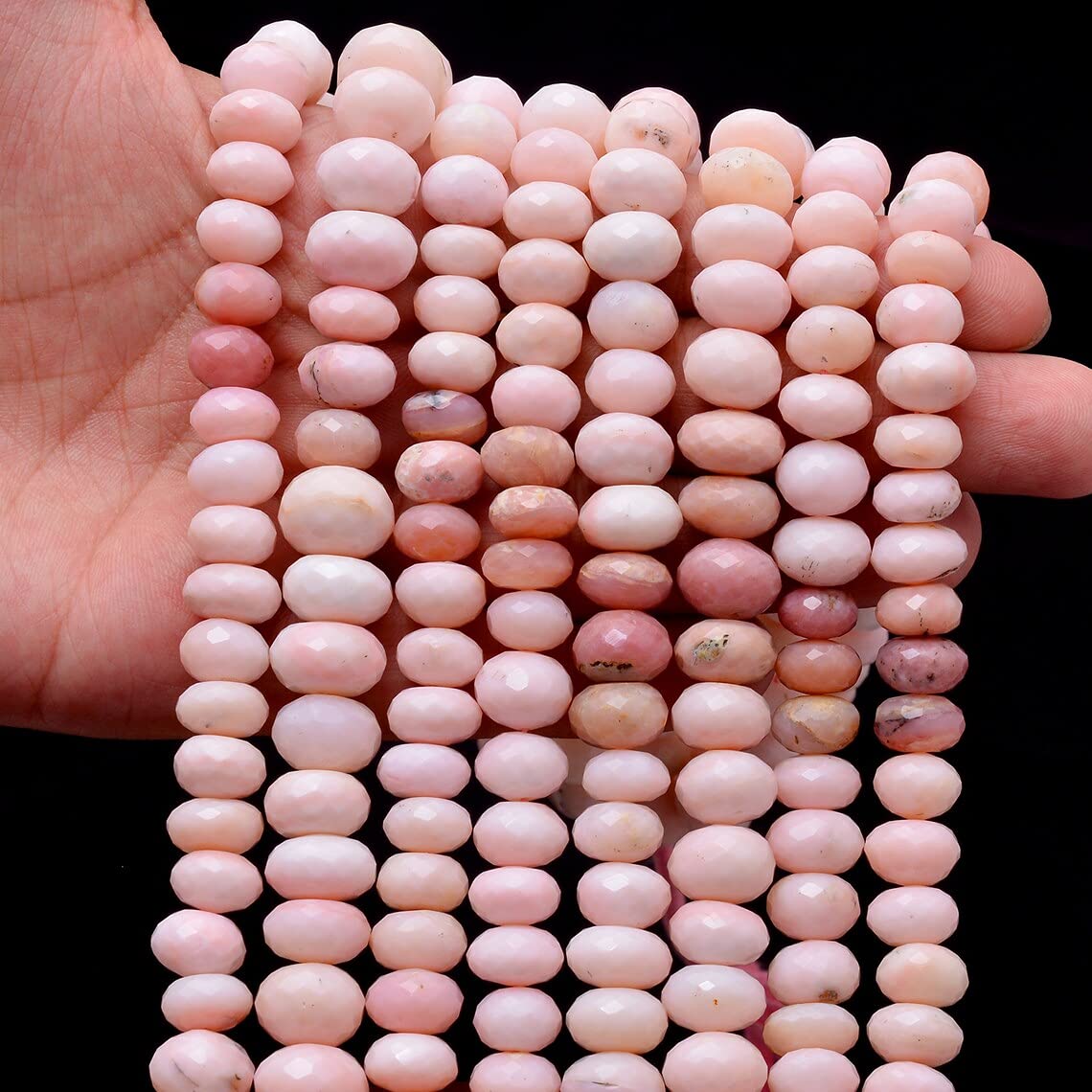 Naturalny wielokolorowy różowy opal 10 mm-12 mm fasetowane koraliki rondelle | sznurek 35 cm | różowy opal półszlachetne koraliki do biżuterii