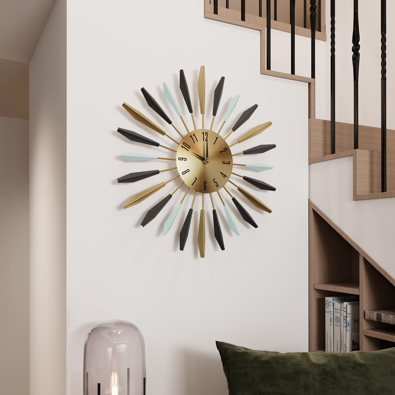 Photo 1 of Cuspin Mid Century Modern Wall Clock 22 Inch, Gold Sunburst Metal Clock