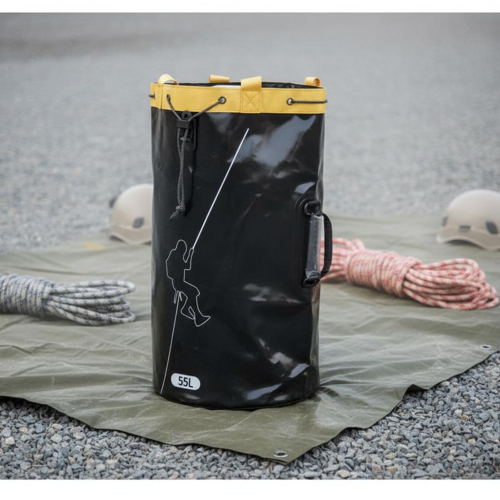 Outdoor Klettertasche Seilbeutel Aufbewahrungsbeutel Kletterrucksack aus Stabiler PVC Netzstruktur mit Kordelzugöffnung Und Bequemen Griffen für, Schwarz, Schwarz, 55L