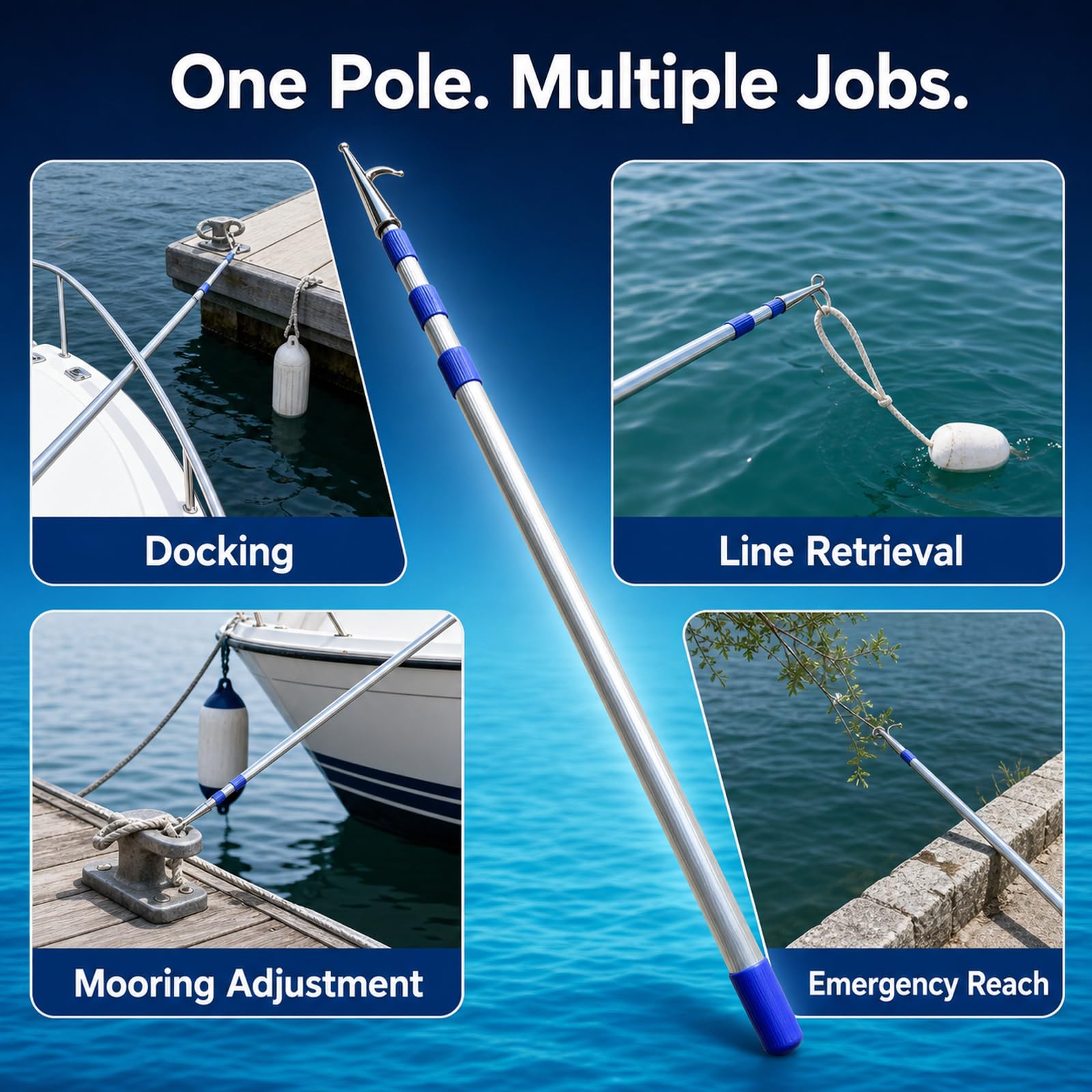 Mezzos Marinaio Telescopico Nautico,Mezzos Marinaio Telescopico,Mezzos Marinaio Telescopico Asta per Gancio,Pratico da Riporre,Lightweight,per Operazioni di Ormeggio