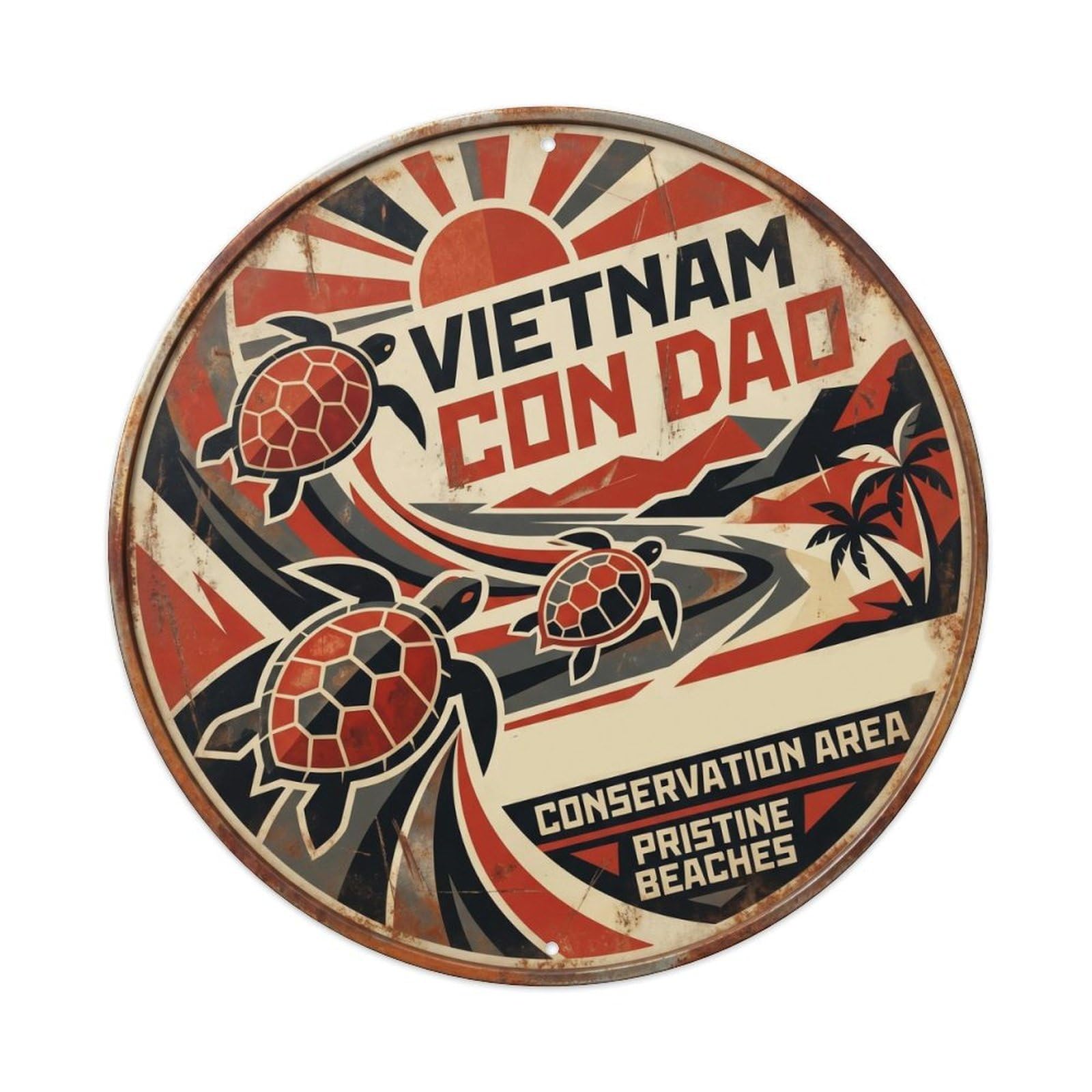 Vietnam Travel Con Dao Tropical Ocean Turtle Vintage Metal Tin Sign Plaque Wall Decor for Cafe, Club Bar, Office, Garden Metal Poster 8x8Inch