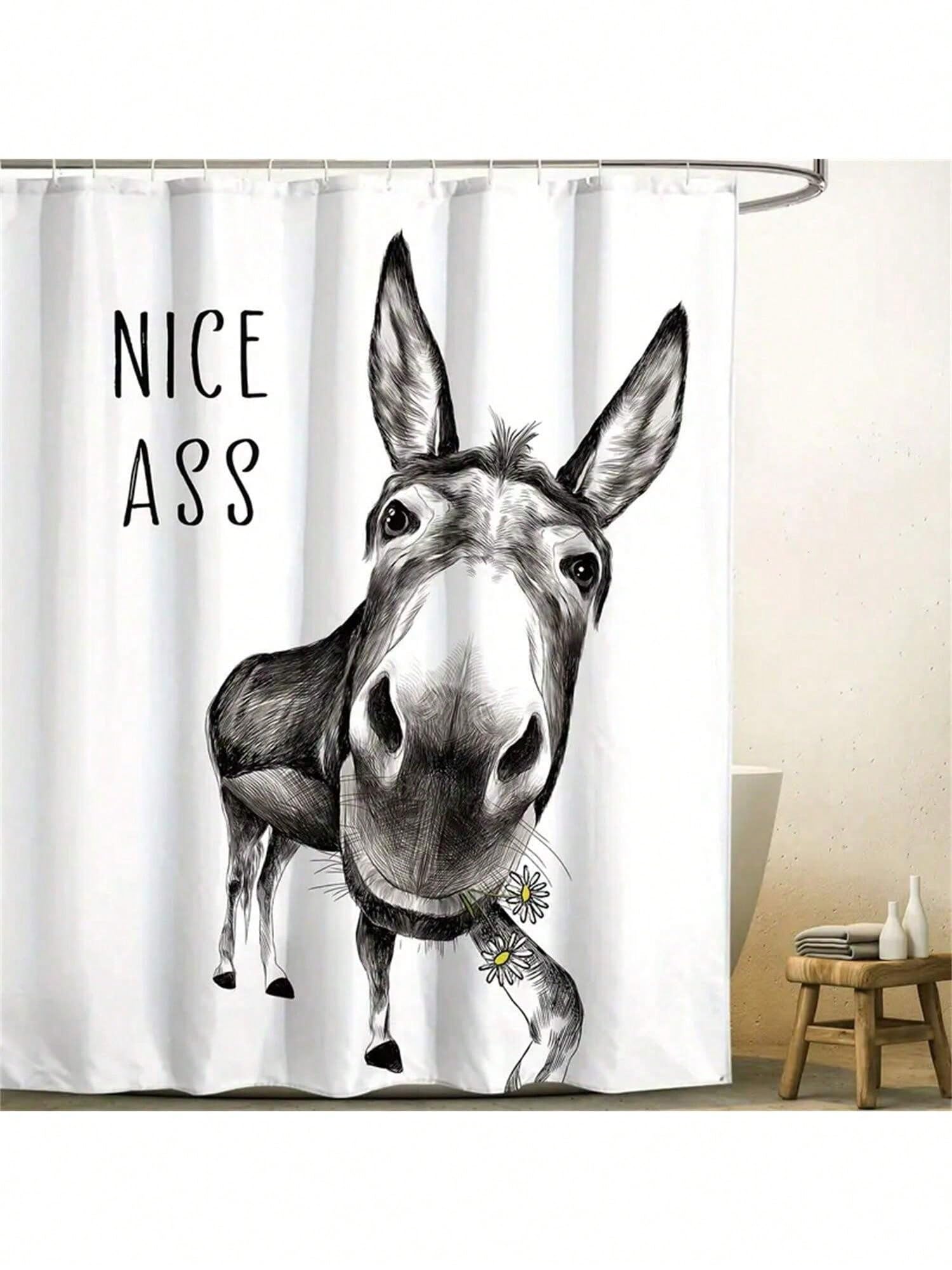 Rideau de douche imperméable et anti-éclaboussures motif âne 92x182cm