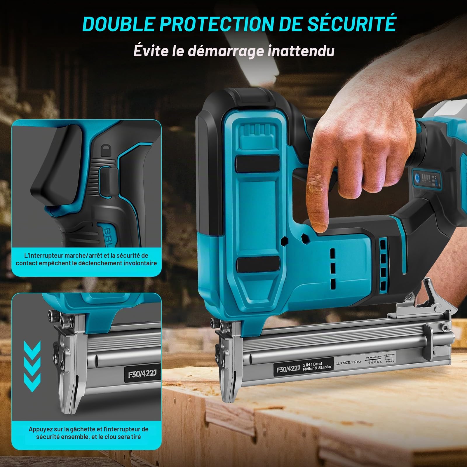 Cloueuse sans fil compatible avec batterie Makita 18 V (sans batterie), agrafeuse électrique sans balais 18 GA avec 500 clous et 500 agrafes, pistolet à clouer sans fil à 2 modes pour tapisserie