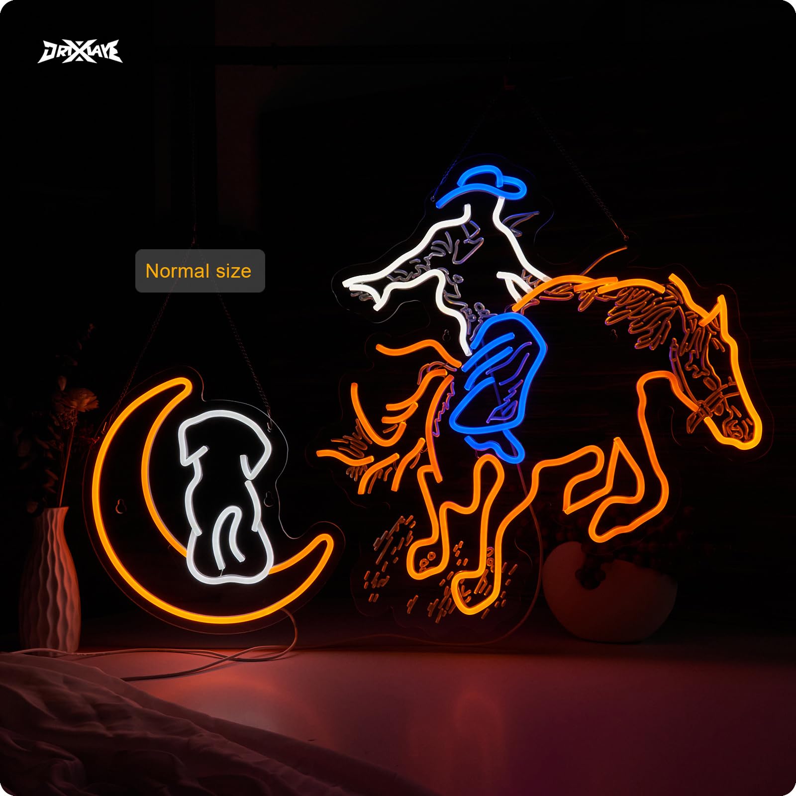 Cowboy neon sign for wall decor Large Size(22.5,21.4 in) Teen Room Decor Hip Hop Party Signs for Bedroom Man Cave Bar Store Home Party Gifts Birthday Party Home Art Decor (Blue + Yellow Cowboy)