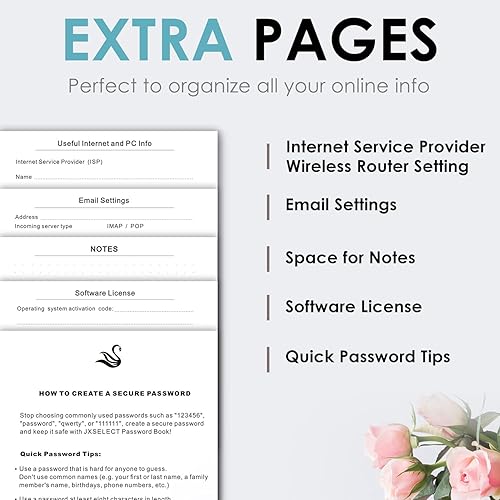 Miniatura 6 de Libreta de contraseñas con separadores alfabéticos, tapa dura, para el inicio de sesión en sitios web de Internet, organizador de 5.2 x 7.6 pulgadas