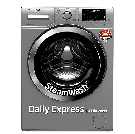 Voltas Beko 8.0kg, Inverter, 5 Star Front Load Washing Machine (WFL8014VTSC, Gray), Steam Wash,Stain Expert