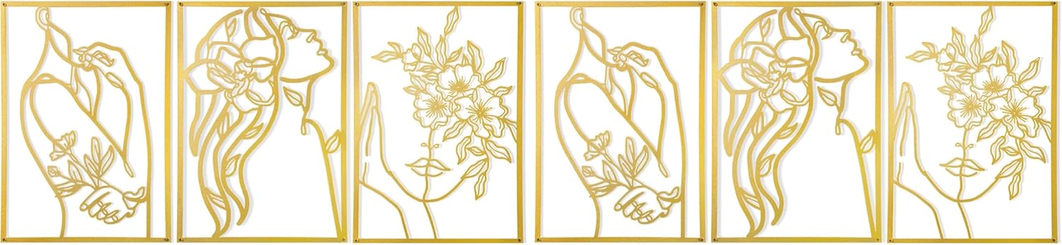 AGIOTA 3 Pcs Gold Wall Decor Above Bed Minimalist for Living Room Metal Line Art - Female Body, Gold Room Decor for Bedroom Modern Wall Art for Indoor 15inch